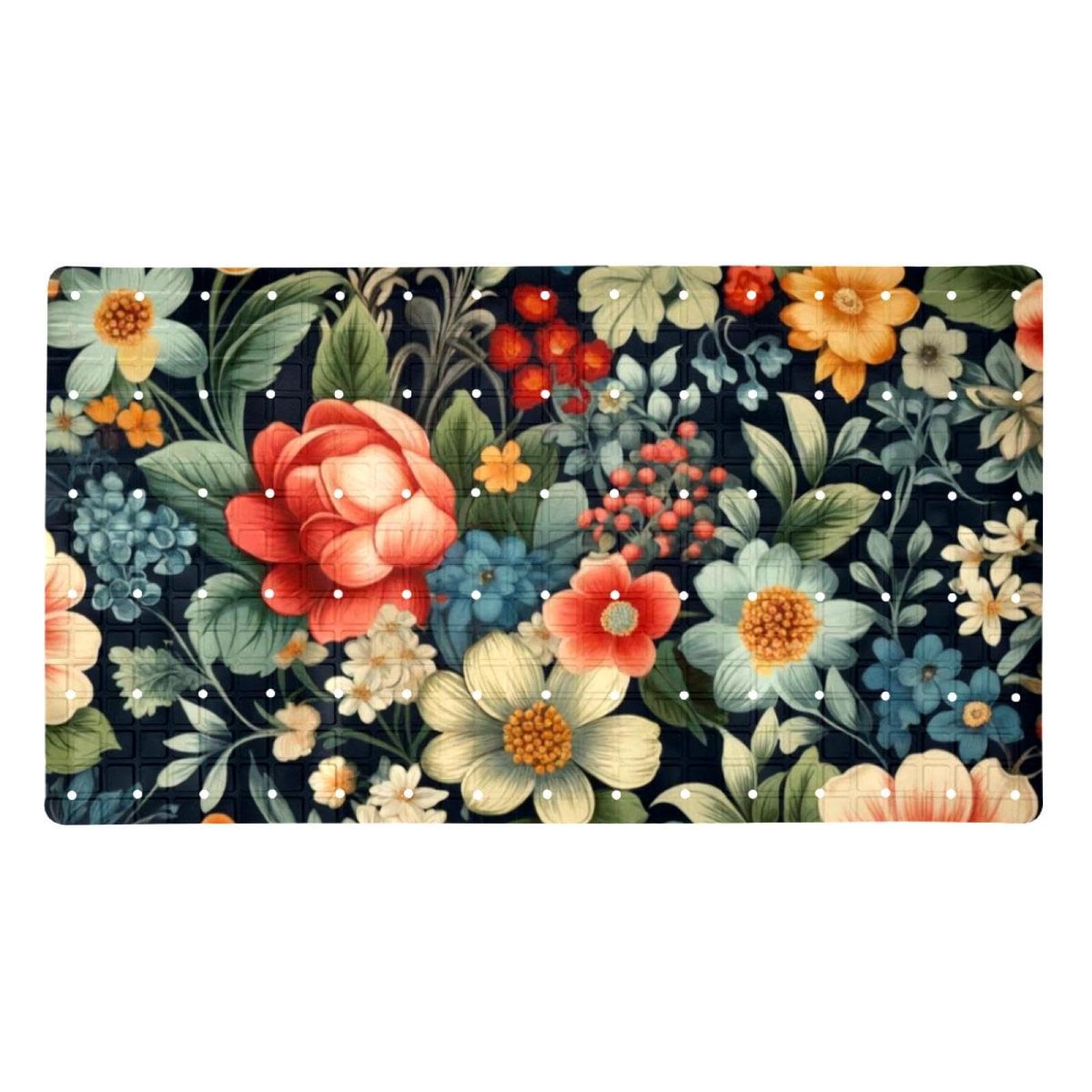 Tapis de bain antidérapant à évacuation rapide et motif floral pour la douche des adultes