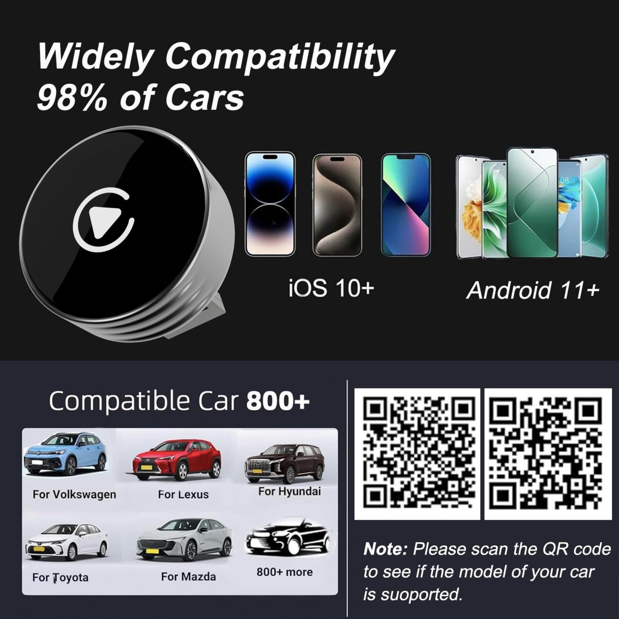 Carlizem® Wired to Wireless Android Auto & Carplay Adapter Cortex A7 Pro Processor| Quick Connection & Auto Reconnect | Bluetooth 5.4 & 5.8Ghz WiFi| 9 Months Warranty | Easy Setup — Amazon image 7
