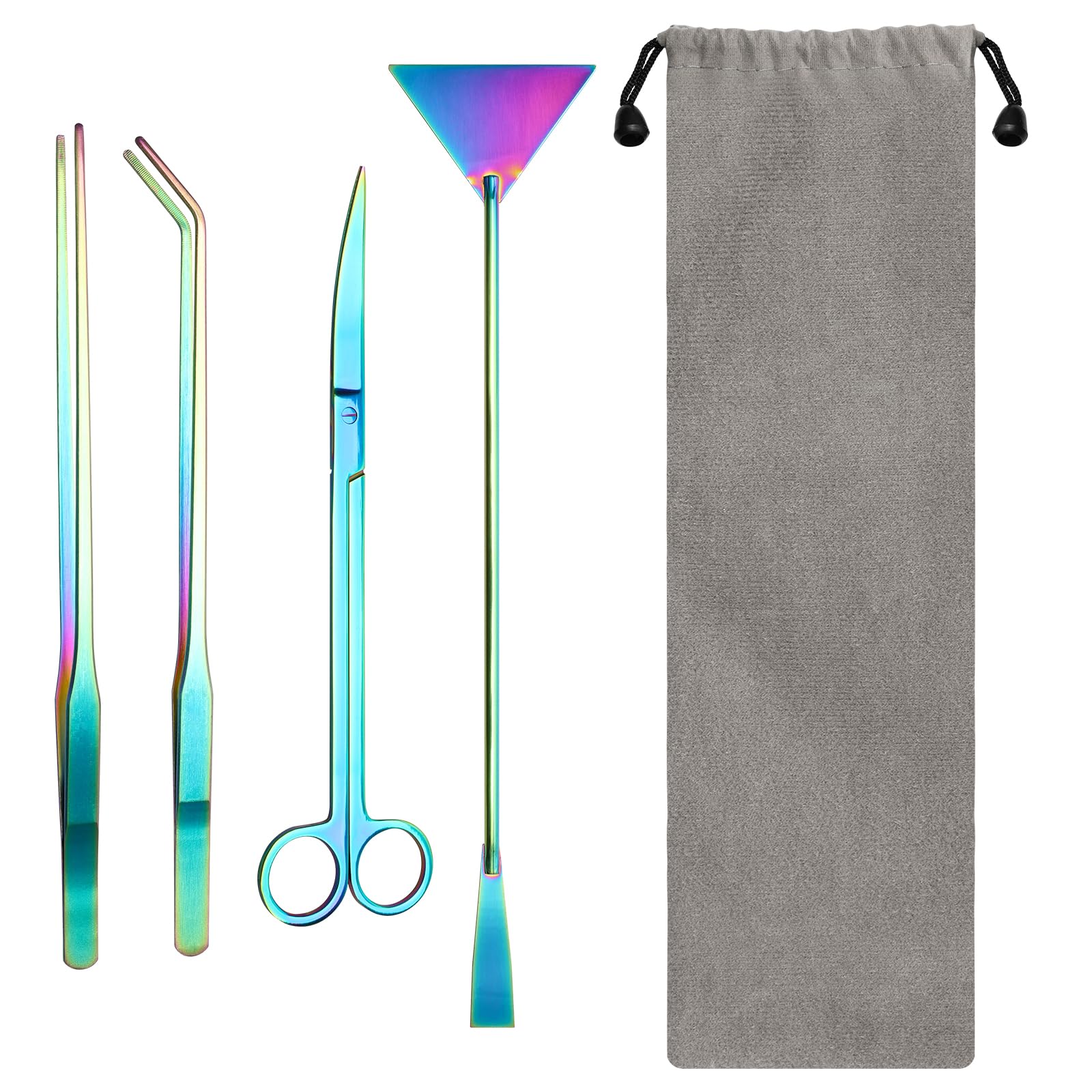 Aquarium Aquascape Tools Kit, Coolrunner 4 in 1 Anti-Rust Aquatic Plant Aquascaping Tool Stainless Steel Tweezers Scissors Spatula for Aquarium Tank Clean Fish Tank Aquascape Tools Set (Colorful)