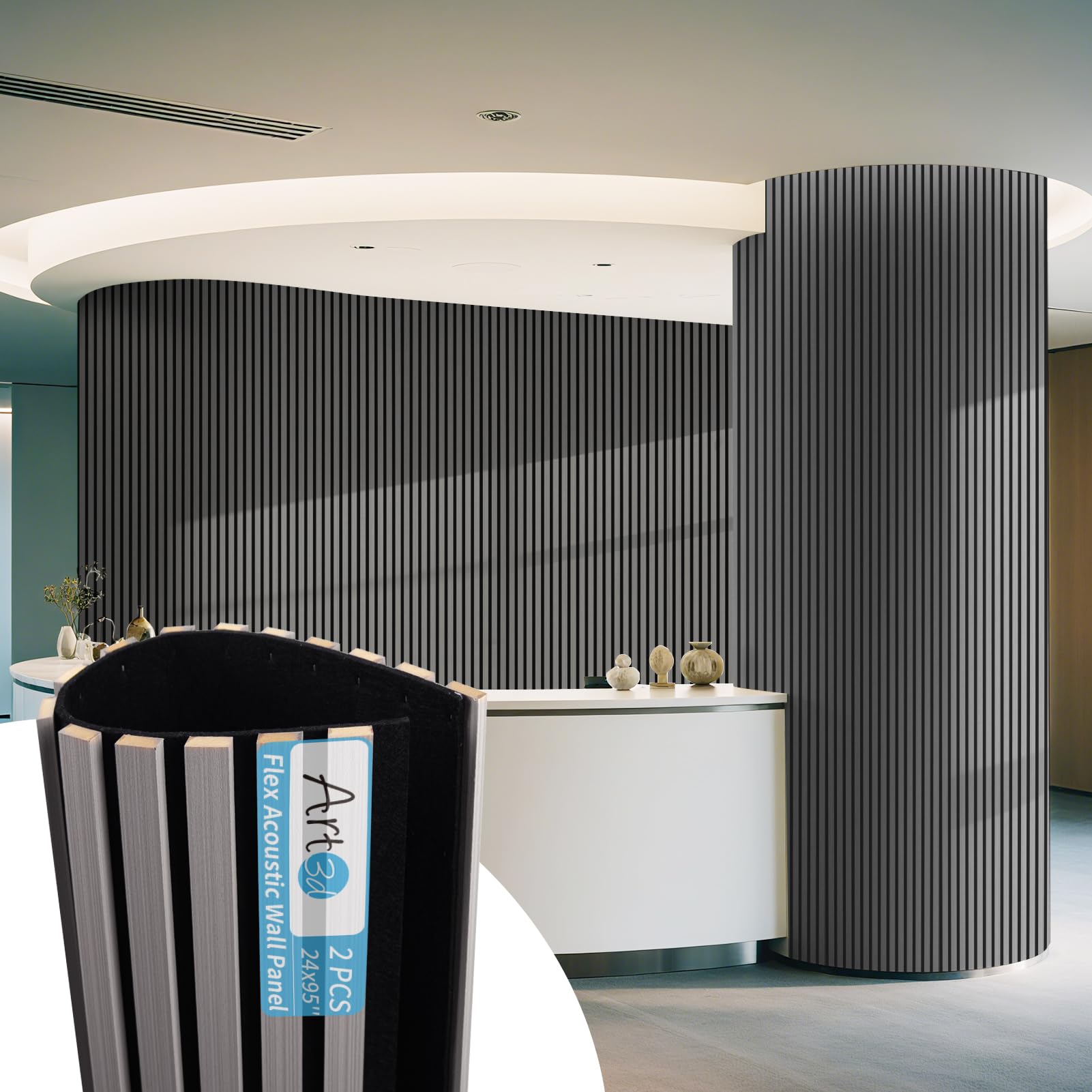 Photo 1 of Art3d Acoustic Wood Slat Wall Panel - 2-Pack Grey Oak