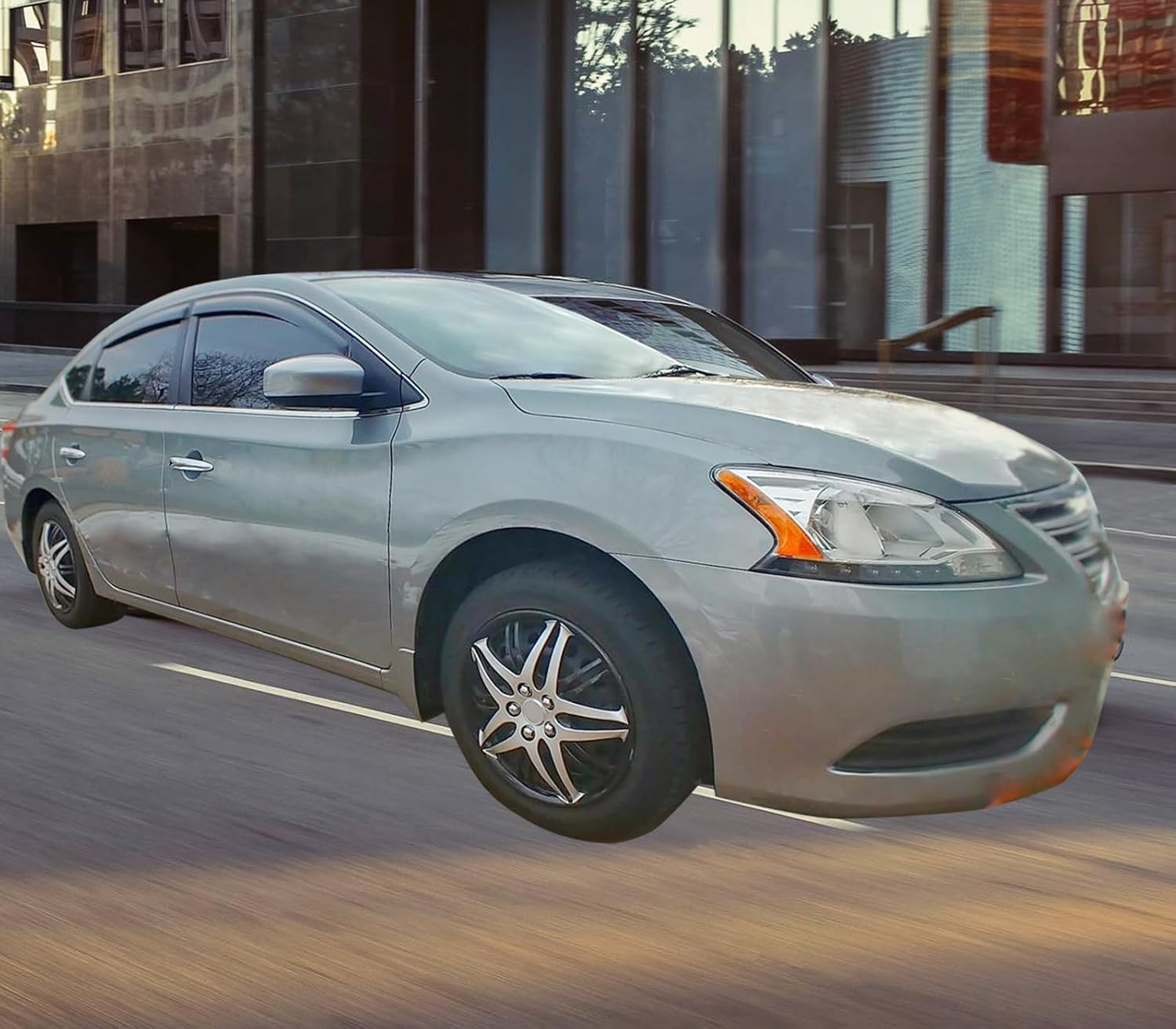 Window Visor Deflector Compatible with 2013-2017 Nissan Sentra, Slim Tinted Acrylic by IKON MOTORSPORTS