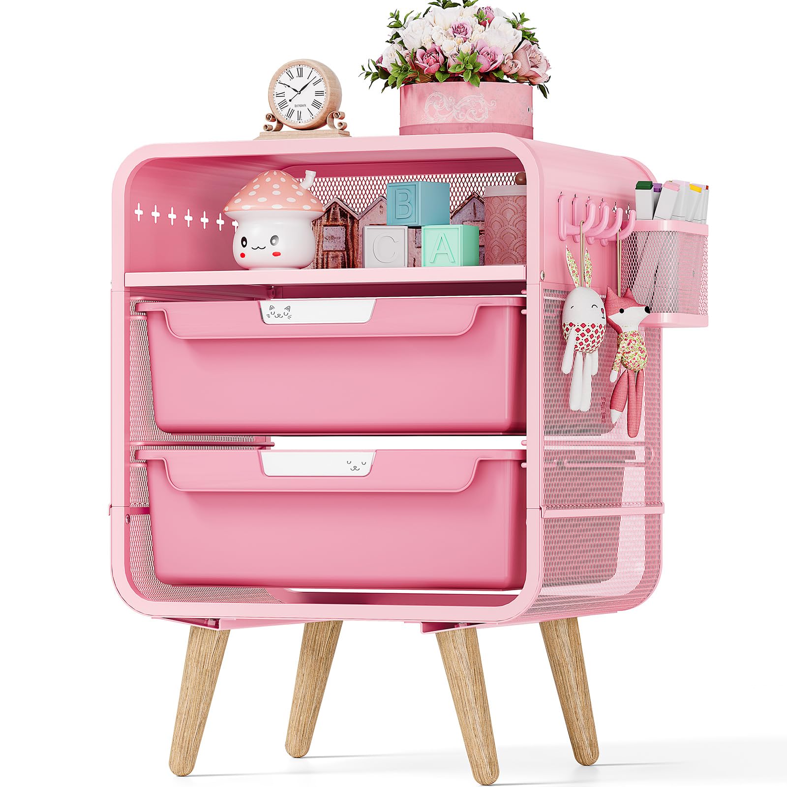 SYKIARIOL Pink Nightstand,Cute End Table with Storage Drawer,Kids Nightstand for Bedroom Furniture,Bedside Table Small Pink Desk Coffee Table for Living Room, Dorm,Office