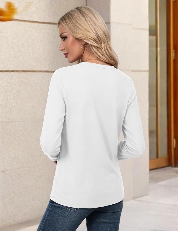 YUCOLEN Cotton Long Sleeve Shirts for Women Basic Tops Pure White XL by YUCOLEN - Used condition - Image 5