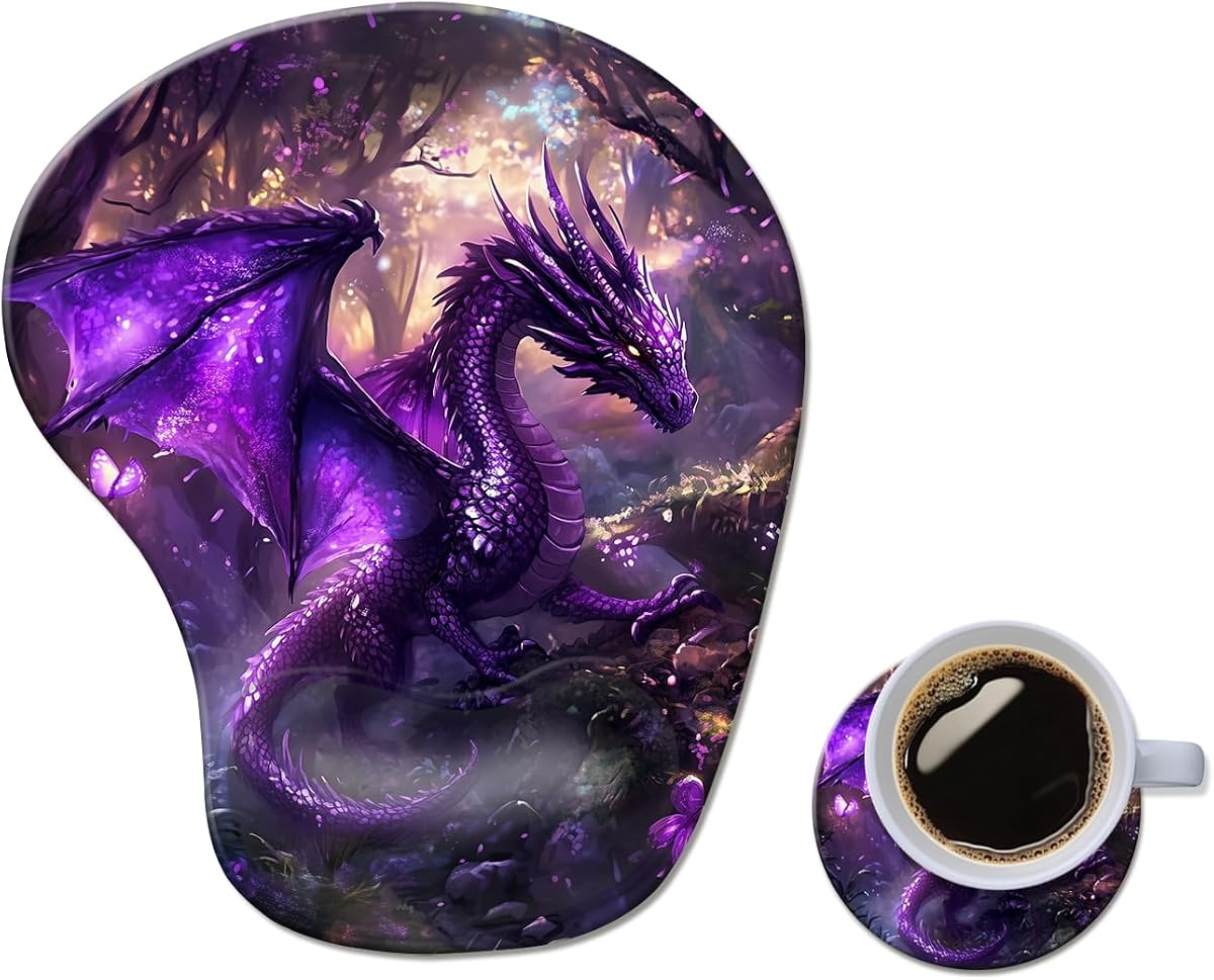 Ergonomic Mouse Pad with Wrist Rest,Comfortable Computer Gel Mouse Pad Wrist Support for Laptop,Pain Relief Mousepad with Non-Slip PU Base Dragon