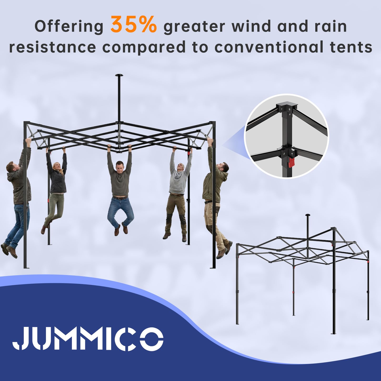JUMMICO 3x3m Schwerlast-Faltpavillon für Extremes Wetter｜Spitzdach & 110g silberbeschichtetes Oxford｜Verstärkte Klettfixierung｜Mehr Stauraum & Stabilität