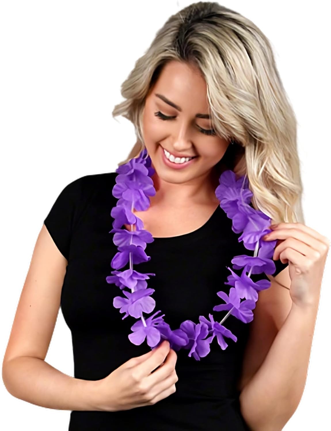 blinkee 12 Pack - Hawaiian Luau Party Purple Flower Lei Necklace, 36" Eco-Friendly Non-Light Up Accessory for School Carnivals and Fundraising Events