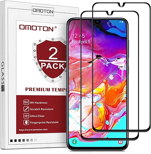 OMOTON Pezzi Pellicola Vetro Compatibile con Samsung Galaxy A70 Copertura Totale Pellicola Protettiva Vetro Temperato  Senza Bolle Anti-Impronte Anti-Graffi
