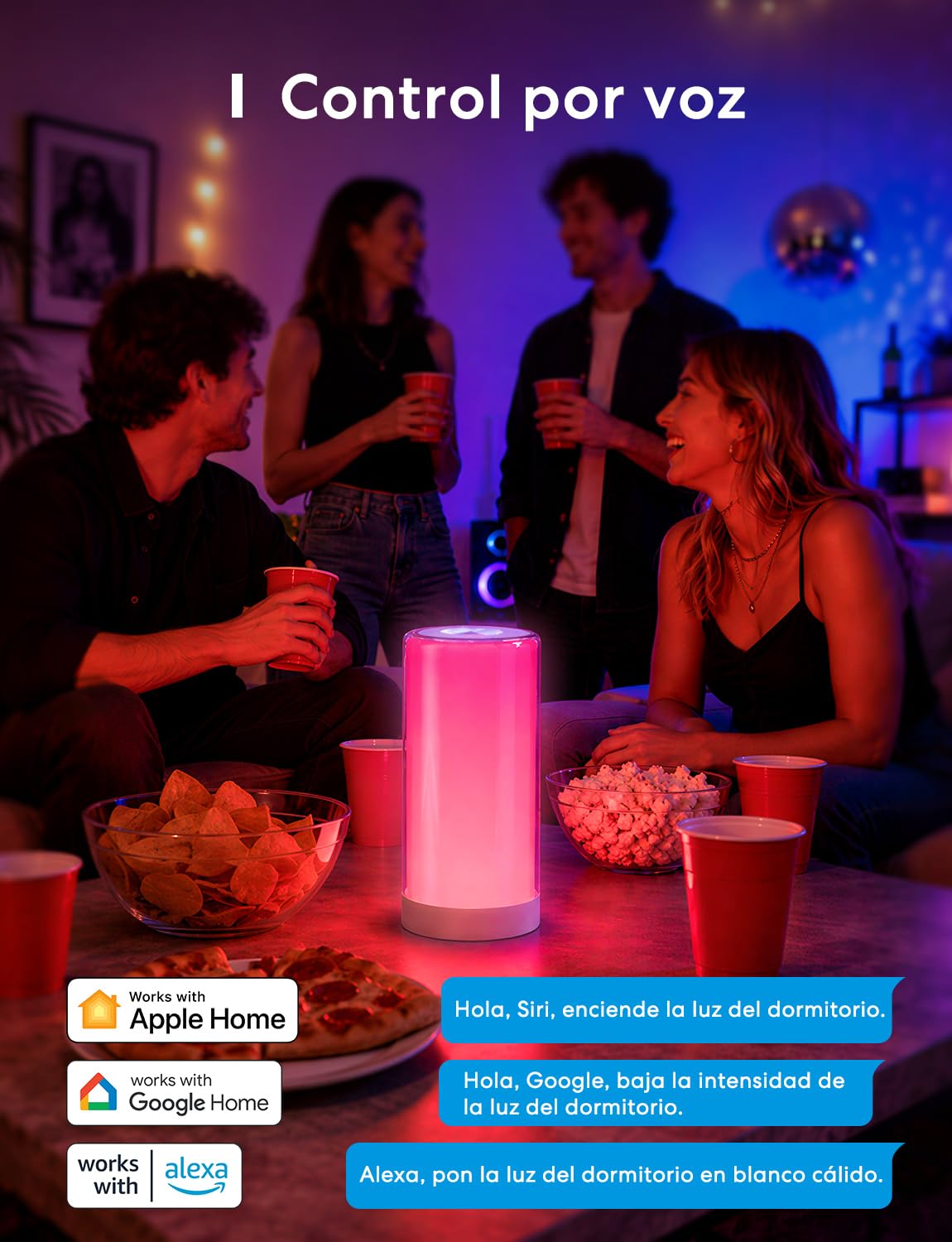 Meross Lámpara Nocturna Táctil WiFi Inteligente, Multicolor Regulable con RGBWW(2700K - 6500K). Compatible con Apple HomeKit, Alexa, Google Home