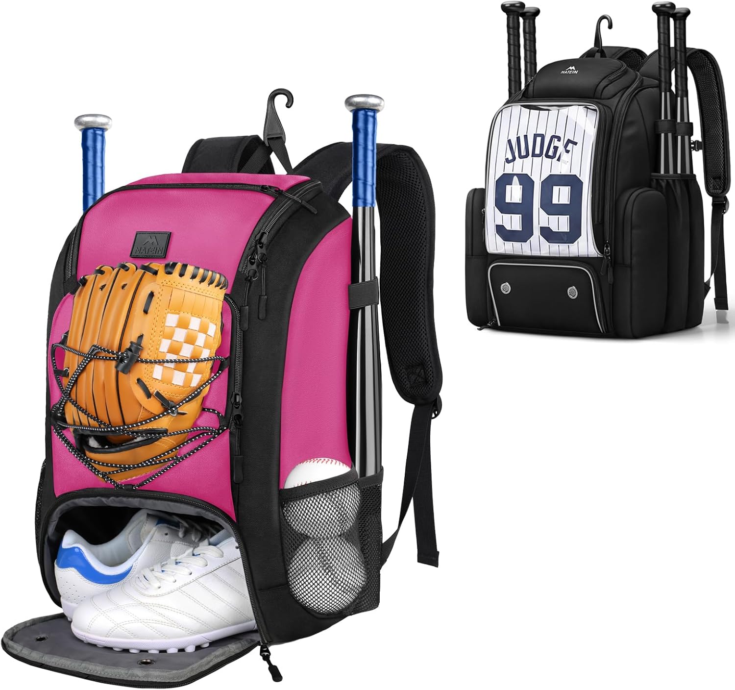 MATEIN Baseball Backpack & Youth Baseball Backpack Bundle Lightweight Baseball Bag with Shoes Compartment & Large Boys Baseball Bat Bag with Clear Display Pocket