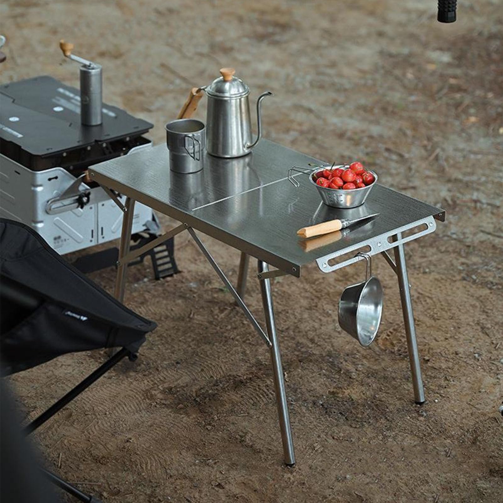 Tavolo pieghevole in metallo per feste, picnic, barbecue, terrazza, pesca, tavolo da campeggio, compatto e portatile, capacità di carico 50 kg