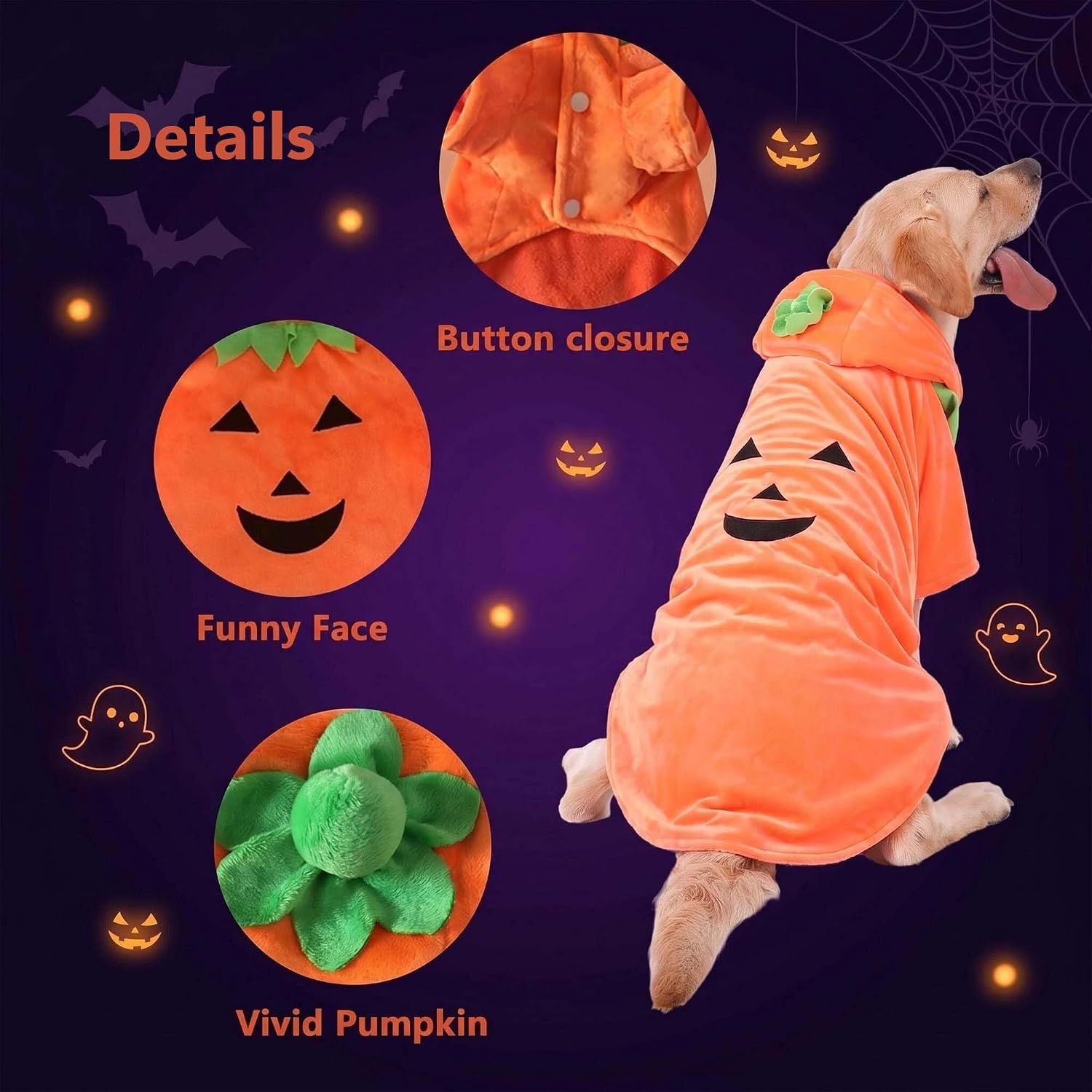 FLAdorepet Large Dog Pumpkin Costume,Halloween Thanksgiving Doggy Costume Outfits Party Dress,Winter Dog Jacket Hoodie Funny Clothes for Labrador Bulldog (Orange, 5XL)