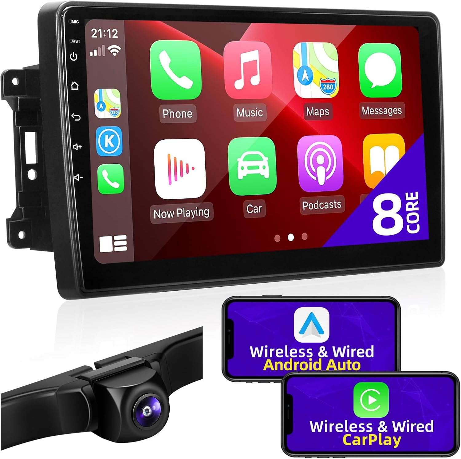 for Dodge RAM 1500 2500 3500 2009 2010 2011 2012 Radio Compatible with Wireless Carplay Android Auto 8core Touchscreen Car Stereo Bluetooth GPS FM/AM Multimedia Navigation WiFi Camera Head Unit