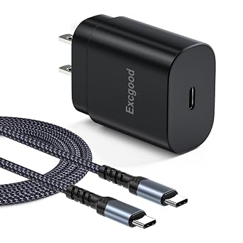 USB C Wall Charger, Excgood Super Fast Charger Type C Charging Block Compatible with Galaxy S25 S24 S23 Ultra/S22/S21 FE 5G/S20, A54/70/71/53/23, Z Flip7, with 10ft Braided USB-C Cable Black