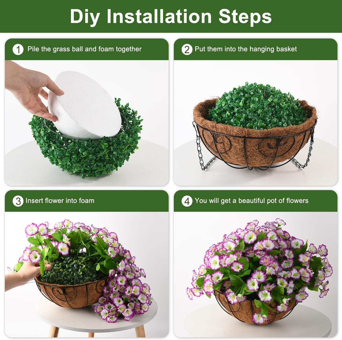 Homsunny Artificial Hanging Flowers in Basket,12 inch Silk Flower Coconut Lining Hanging Baskets,Fake Hanging Plants in for Outdoors Courtyard Decor(Light Purple) - Image 7