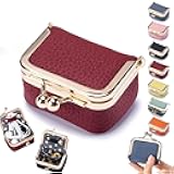 Leather Mini Jewelry Box, Portable Vintage Leather Coin Purse Jewelry Box with kiss Lock, Mini Travel Ring Box for Earrings/Rings/Necklaces/Bracelets