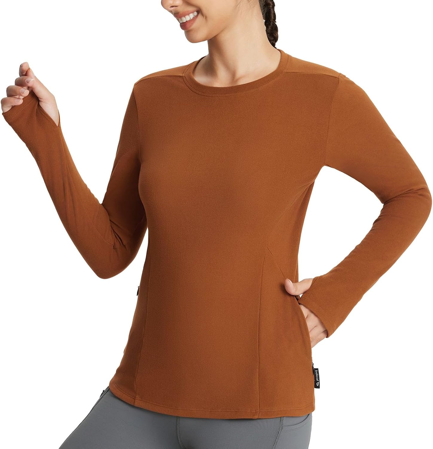 baleaf Womens Thermal Long Sleeve Shirts Fleece Lined Tops Winter Cold Weather Running Gear Base Layer Small Brown-1