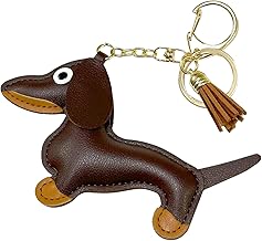 Dachshund Keyring, Cute Dark Brown Dachshund Pendant Made of Leather, Personalised Keyring Dachshund, Dachshund Pendant Lucky Charm Key Ring, for Family Loves Friends, brown