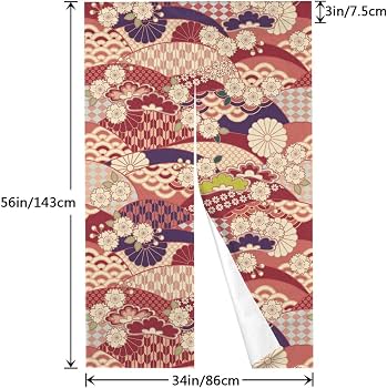 Amazon.co.jp: のれん 目隠し ロング 暖簾 和風 和柄 赤 花柄 和風