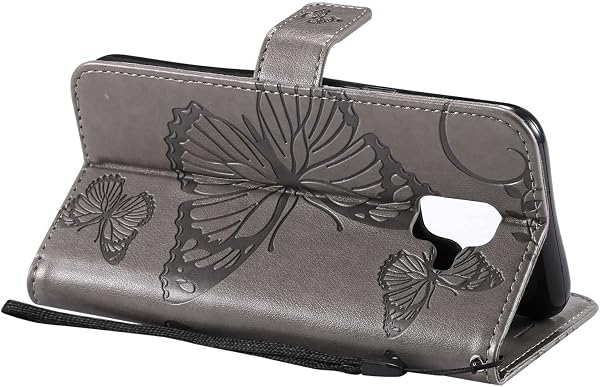 Coque pour Galaxy A6 2018, Papillon Imprimé PU en Cuir Coque Magnétique Portefeuille TPU Étui Housse pour Samsung Galaxy A6 2018 - Gris - 5