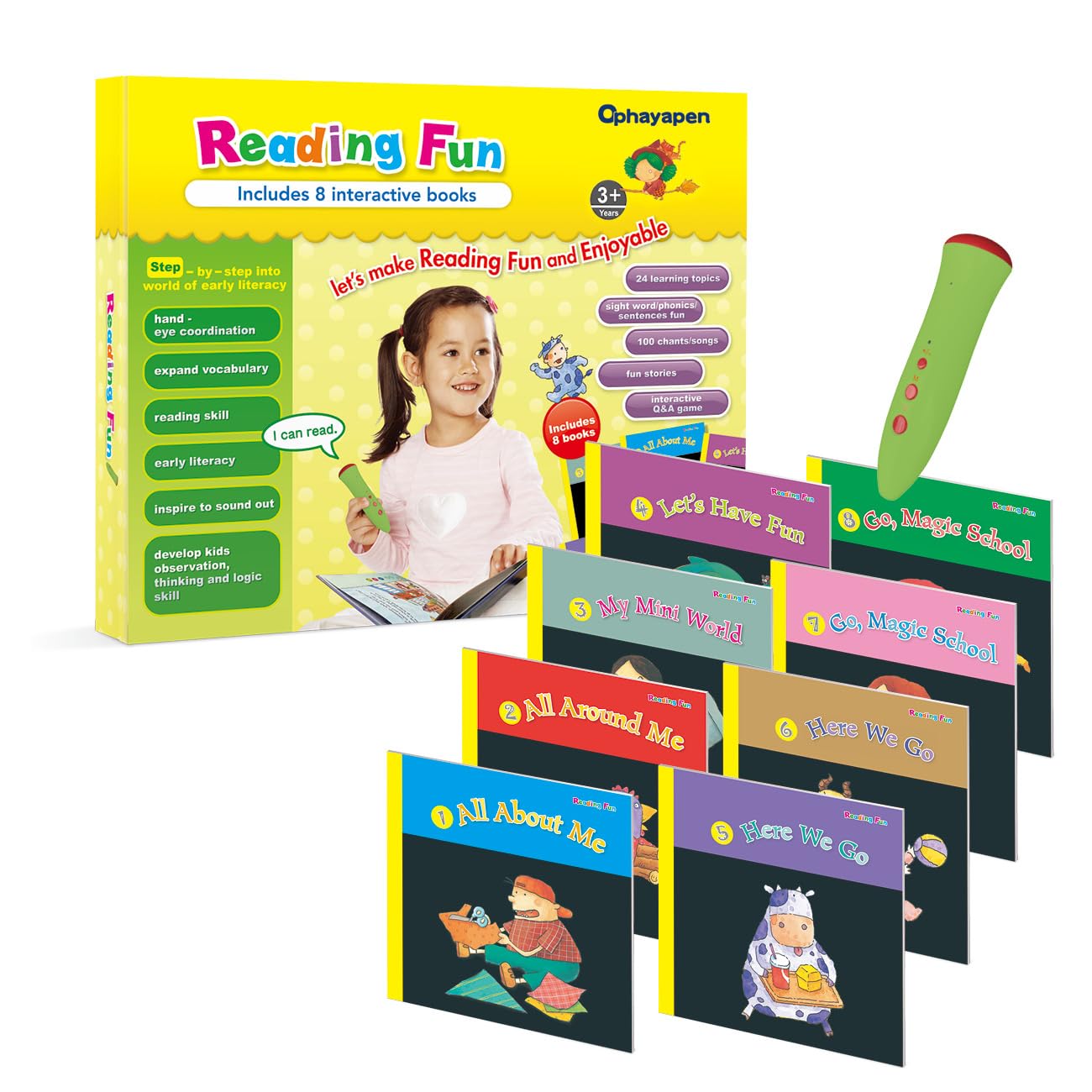 Ophayapen Learn to Read Book and Pen Set, 8 Reading Books and Pen Set.