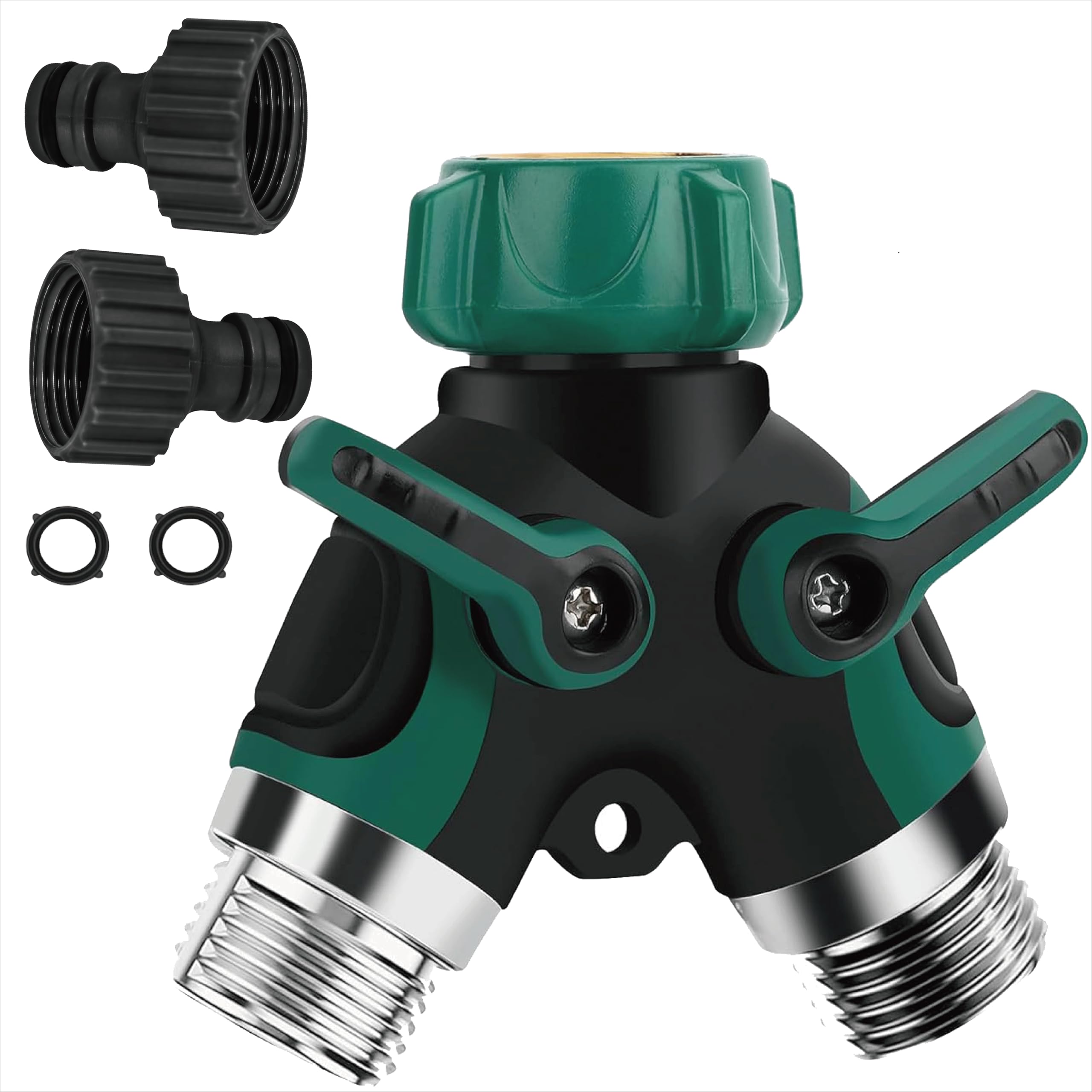 Zhihehui Alloy Hose Connector, Tap Connector, Garden Hose Splitter 2 Way, Y-Type Double Outlet Garden Tap Individual On/Off With 2 Quick 3/4" Connector And Fittings For Watering, Gardening, Washing