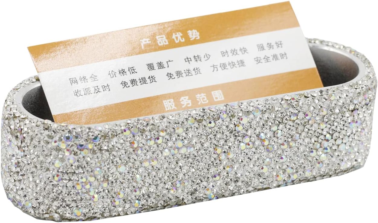 Bling Luxury Crystal Business Card Holder for Desk Business Card Display Rhinestone Business Card Stand Desktop Business Card Holders (Silver)