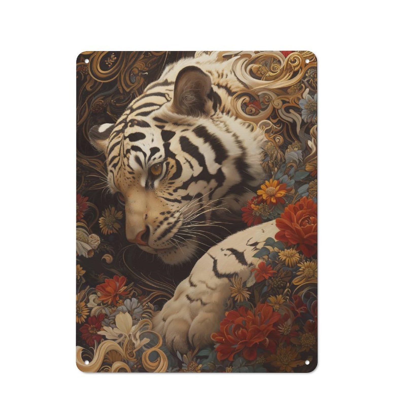 Junmoney Tiger Opulence Rustic Metal Sign 40X30cm For Hallway Wall, For Collectors Of Rustic Metal Wall Decor