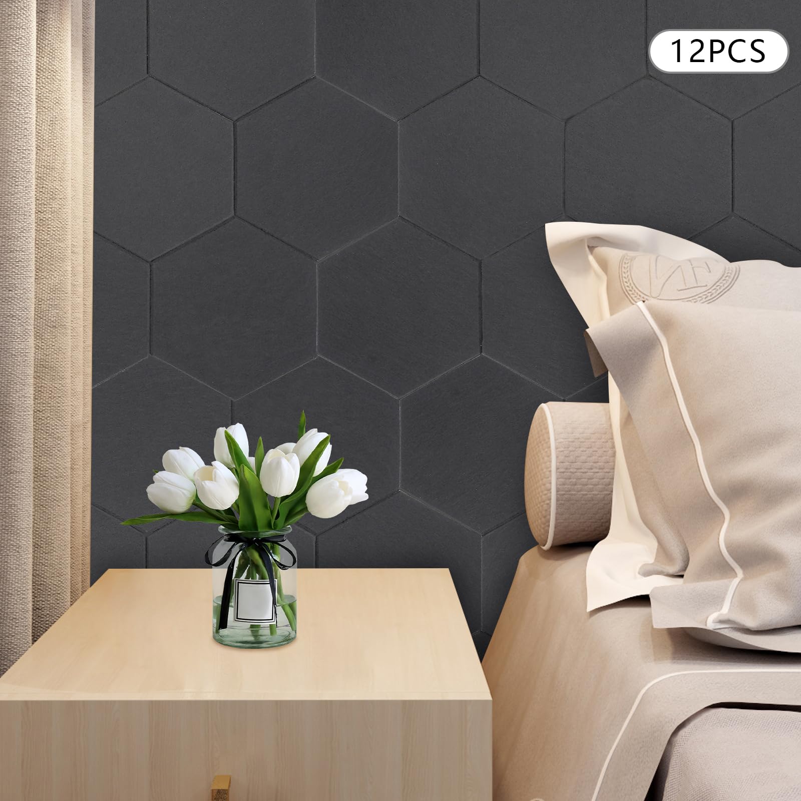 Lot de 12 plaques acoustiques en mousse insonorisée, hexagonales, autocollantes, 30 x 35 cm, convient pour le bureau, la chambre à coucher, la salle de musique, etc