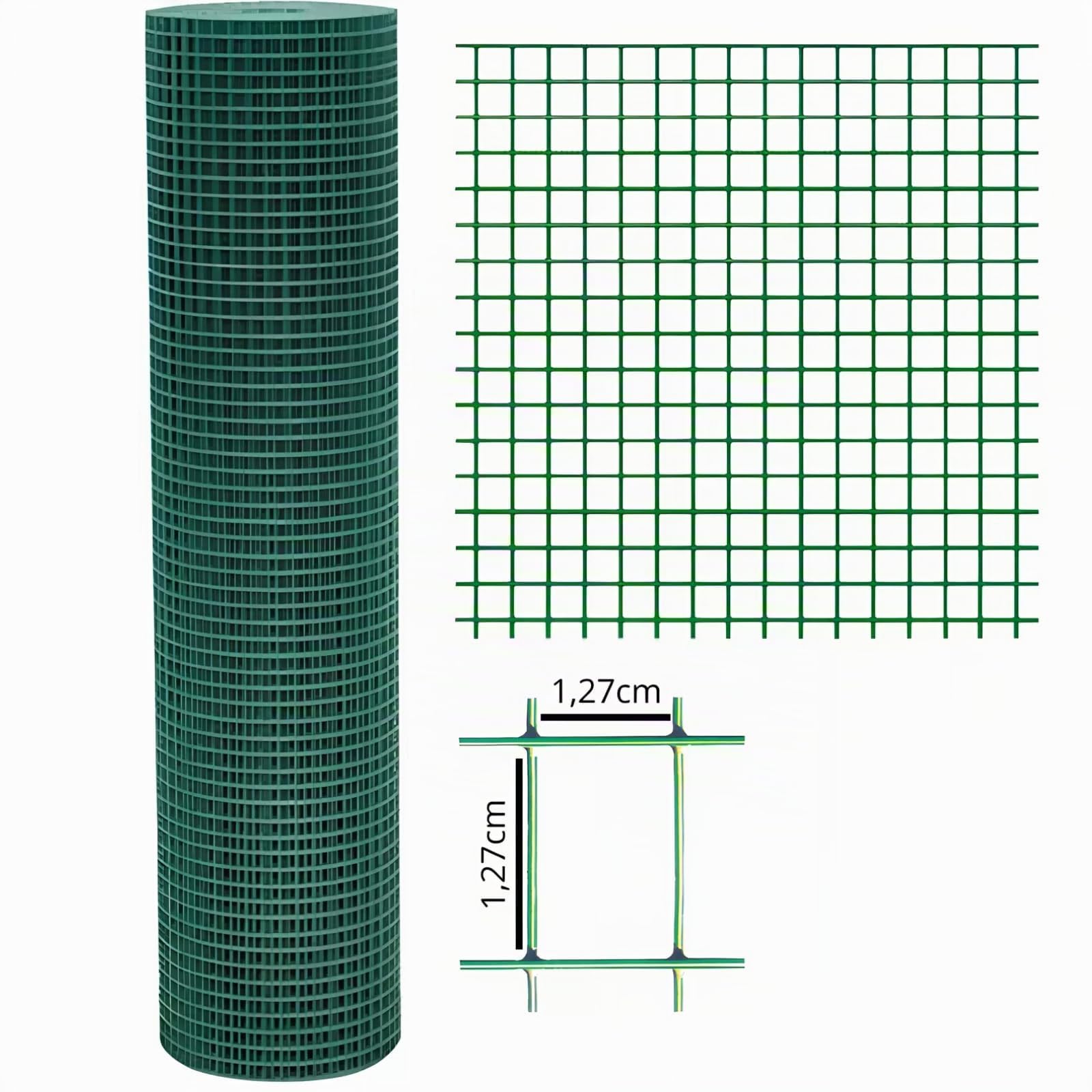 Rete Metallica Plastificata per Recinzione 50/60/80/100/120/150 cm Elettrosaldata Rivestita in PVC Verde Rotolo 25 MT per Recinzioni da Giardino,Animali,Piante Maglia 12,7x12,7 mm (100 cm)