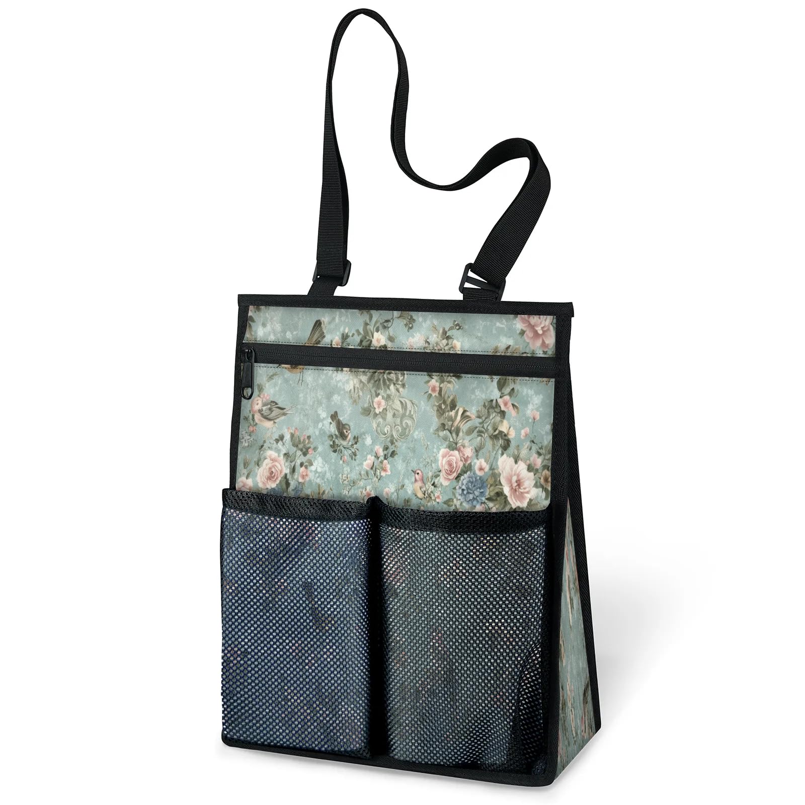 Ourtheme Vintage Flowers Bird Portable Shower Bag for Travel Gym Camp Beach Tote Shower Caddy Bags Hanging Toiletry