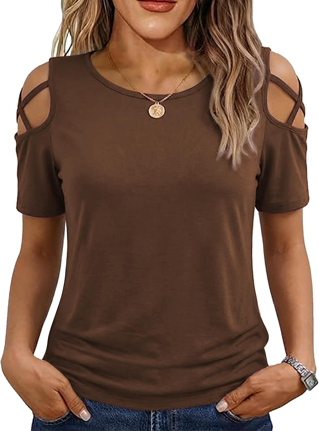 Jar of Love Women's Summer Tops Short Sleeve Cold Shoulder Tops T-Shirts for Women Spring Summer Tops Loose Fit Tunic 2026