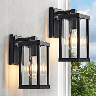 Black Outdoor Wall Lights 11”H Classic Exterior Lighting Fixtures Waterproof Outside Wall Sconce for Garage, Porch, Patio, Front Door, 2 Pack