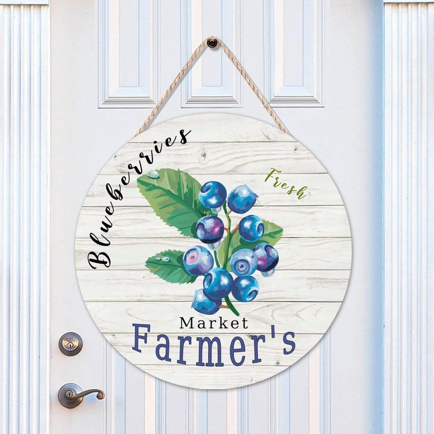 Vintage Fruit Blueberry Wood Door Sign Fruit Round Door Hanger Sign 16x16in Vintage Wall Hanging Sign Plaque Farmhouse Backyard Door Hanger Wall Decor Housewarming Gifts