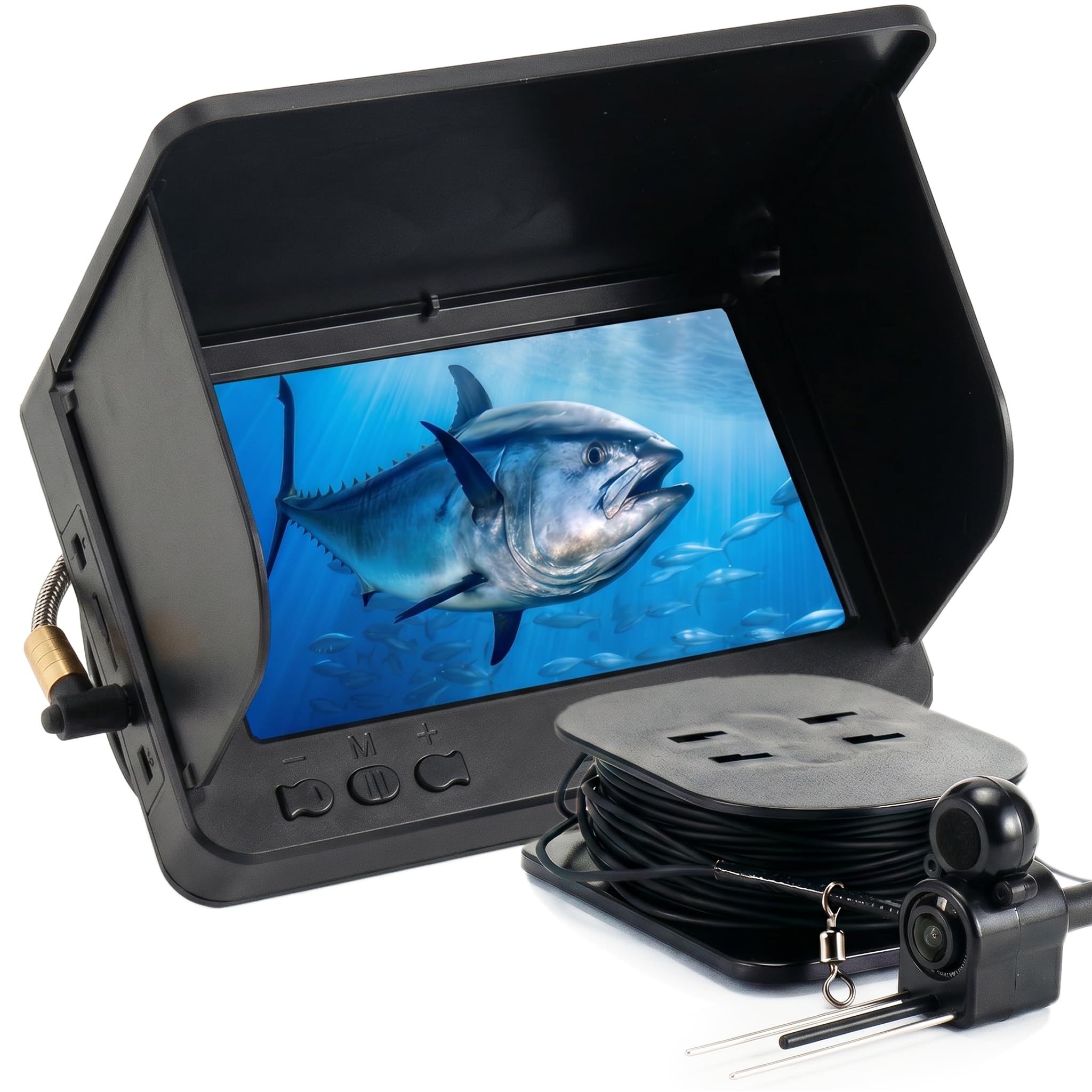 Fish Finder Underwater Fishing Camera: 5-Inch IPS Screen with 1500nit Brightness Long Battery Life 8000mAh USB Charging - IP68 Waterproof 98ft Cable for Ice Fishing Anglers
