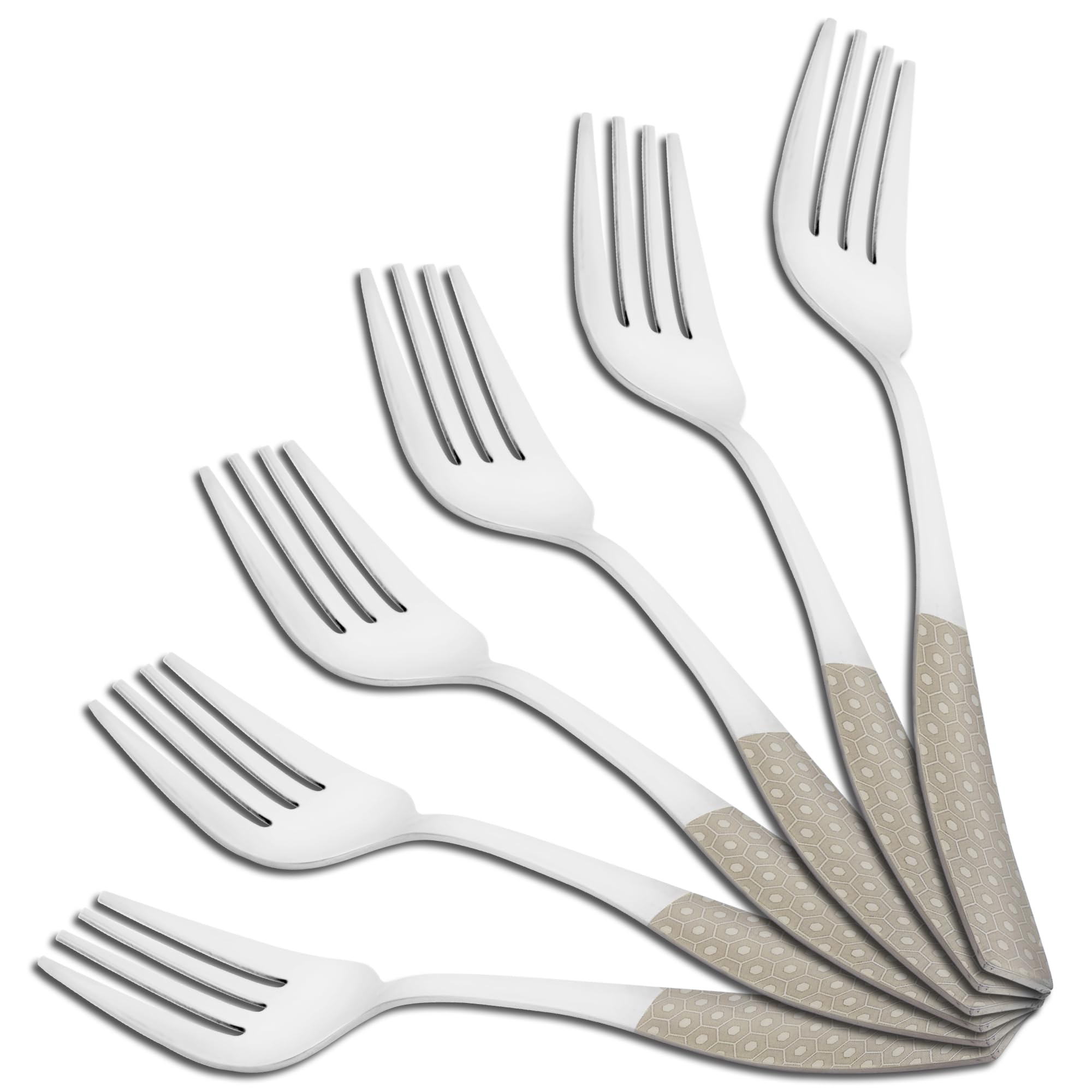 Parage 6 Pieces Stainless Steel Premium Dinner Fork Set for Home & Kitchen, 16.5 cm Long, Luxury Dining Tableware Laser Cutlery Set Gift, Silver, Dazzle Design