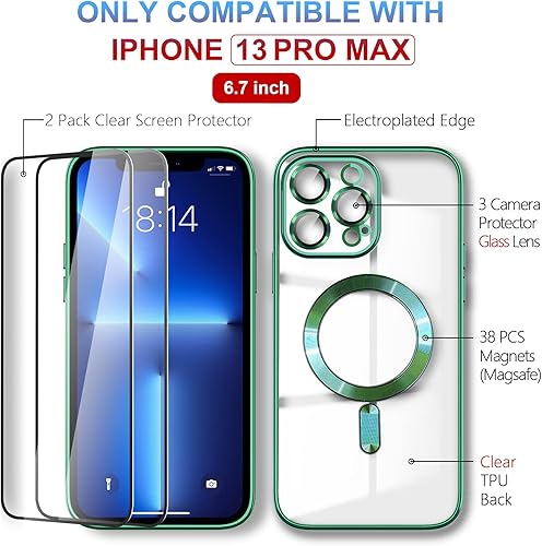 Miniatura 10 de Magsafe - Funda para iPhone 13 Pro Max, funda magnética transparente para teléfono con protector de pantalla y cubierta de cámara, funda galvanizada