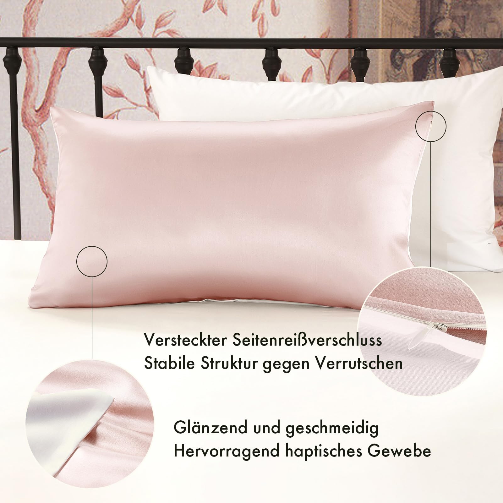 LILYSILK 19 Momme Seidenkissenbezug Maulbeerseide Uniseite aus Baumwolle mit Reißverschluss Haar- und Hautpflege Seidenbezug für Kopfkissen 1 Stück(Blassrosa,80x80cm)