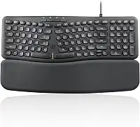 Perixx PERIBOARD-536B US, teclado USB compacto ergonômico com fio - dimensão de 41,5 x 14,5 x 4,1 cm - teclado numérico embutido - descanso de pulso removível - digitação silenciosa - preto