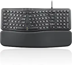 Perixx PERIBOARD-536B US, teclado USB compacto ergonômico com fio - dimensão de 41,5 x 14,5 x 4,1 cm - teclado numérico embutido - descanso de pulso removível - digitação silenciosa - preto