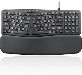 Perixx PERIBOARD-536B US, teclado USB compacto ergonômico com fio - dimensão de 41,5 x 14,5 x 4,1 cm - teclado numérico embutido - descanso de pulso removível - digitação silenciosa - preto