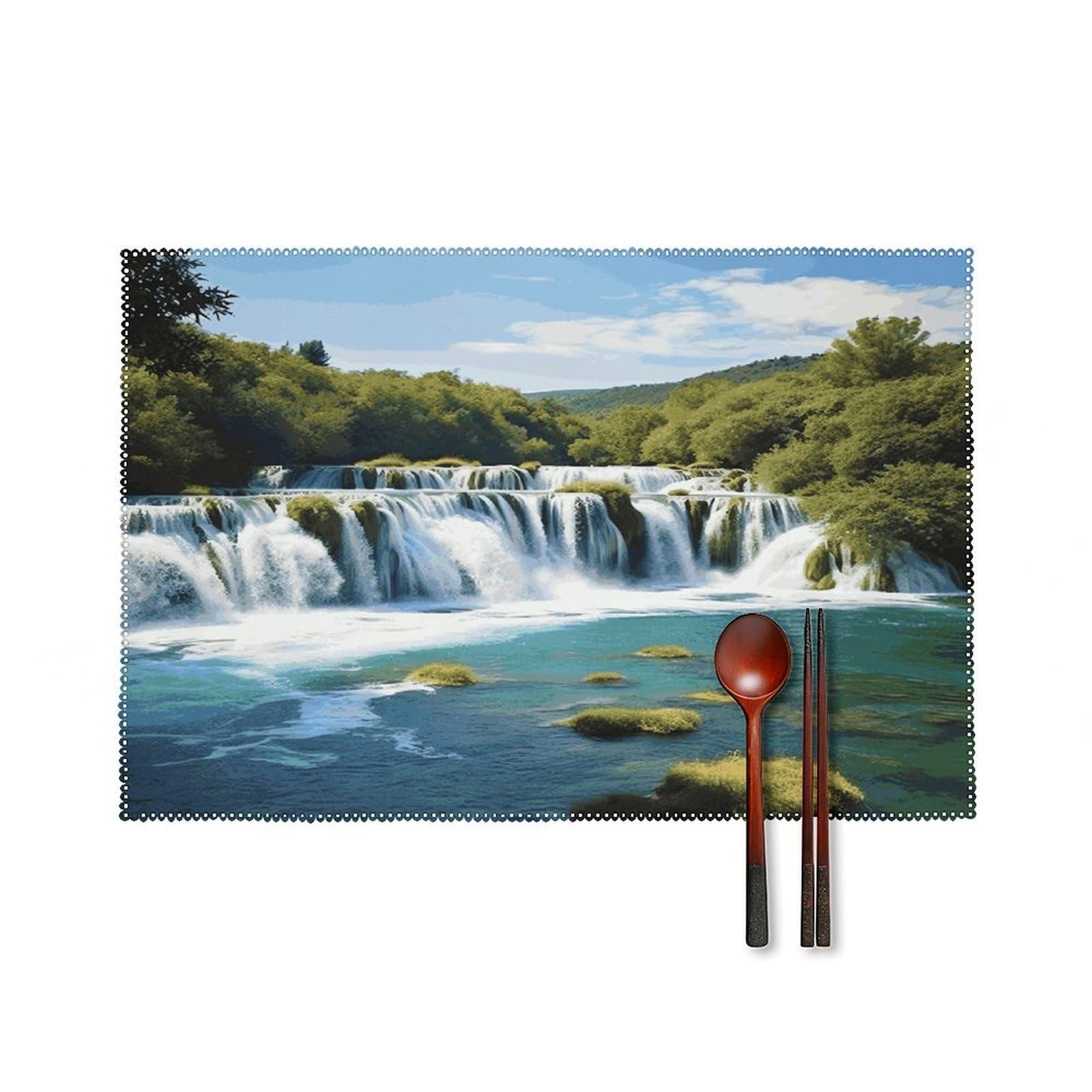 Waterfalls on Krka River Placemats Set of 6 Heat-Resistant Washable Place Mats Wipeable Kitchen Placemat Easy to Clean for Indoor Outdoor Party Kitchen Decoration