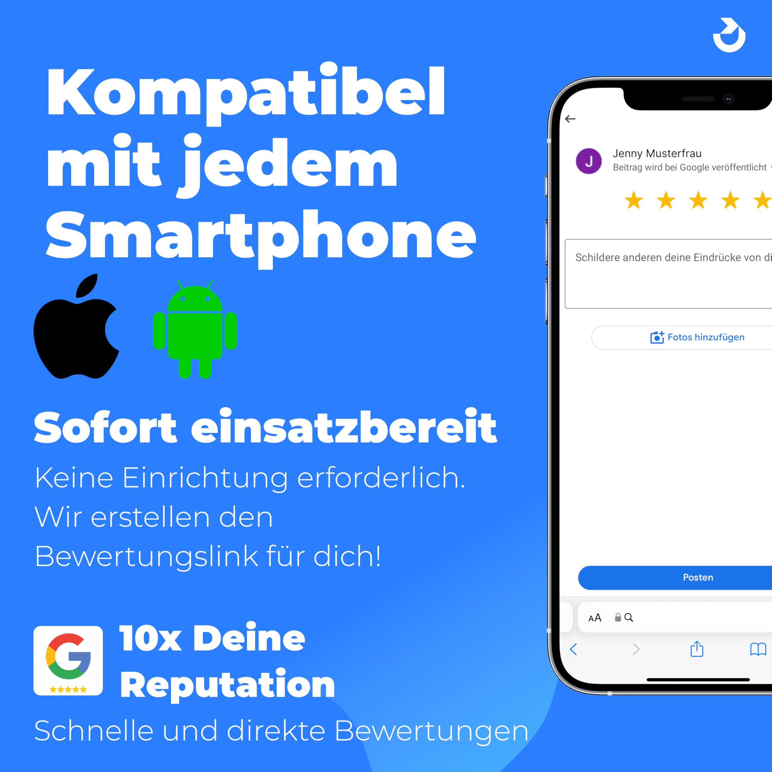 NFC & QR Aufsteller Display Schild Google Weiß S
