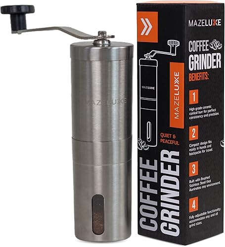 Molinillo de café manual Molinillo de café de mano de cerámica de acero inoxidable con 18 ajustes ajustables Molinillo de grano de café portátil