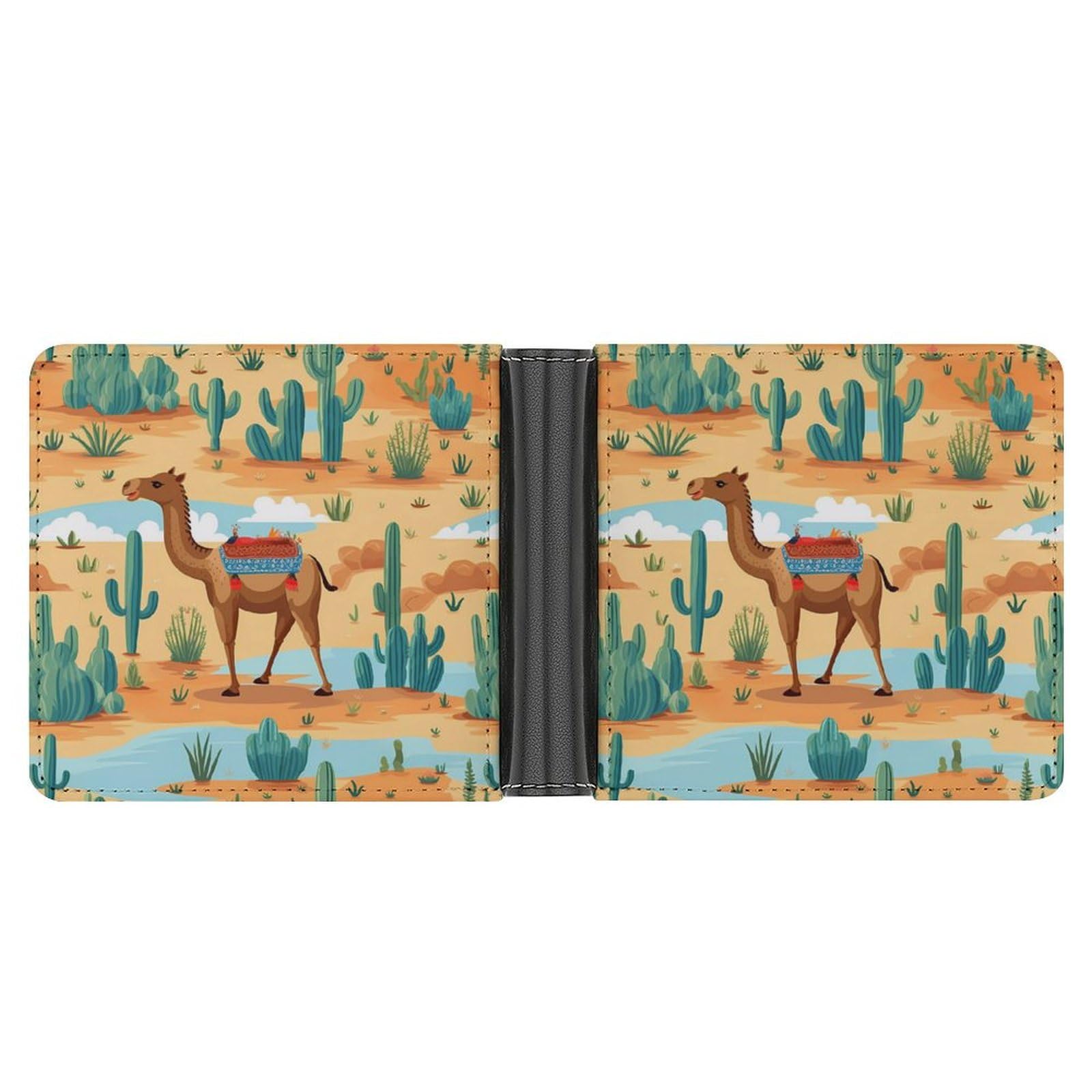 Cartoon Cactus And Camels Bifold Wallet PU Leather Coin Purse Lightweight Credit Card Holder Wallet Money Clip