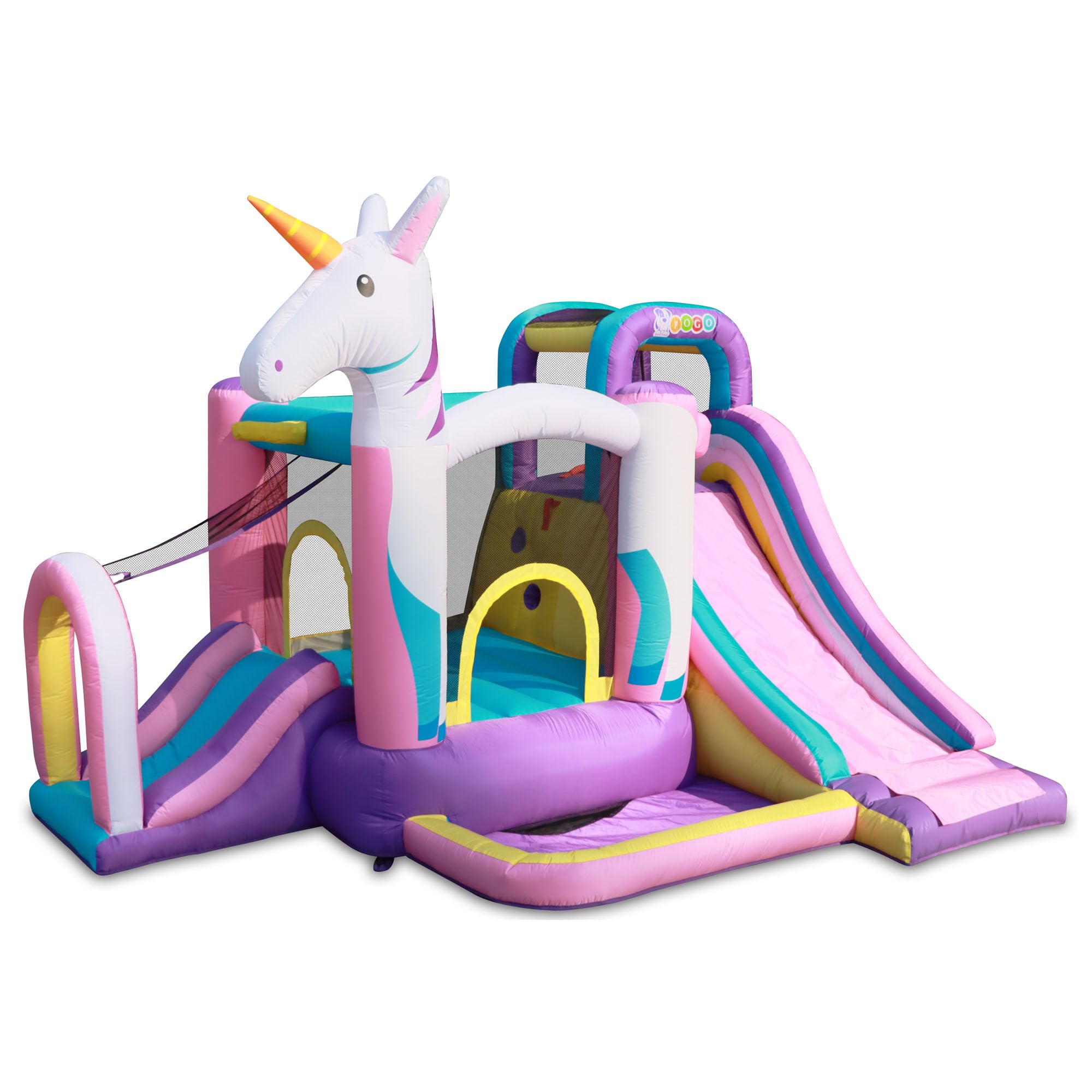 Backyard Kids Inflatable Bounce House with Slide, Bouncy Jump Castle, Indoor and Outdoor Jumping Bouncer, for Ages 3-10, Toddlers and Small Children, with Blower, 11.8' x 9.8' x 6.9', Pink Unicorn