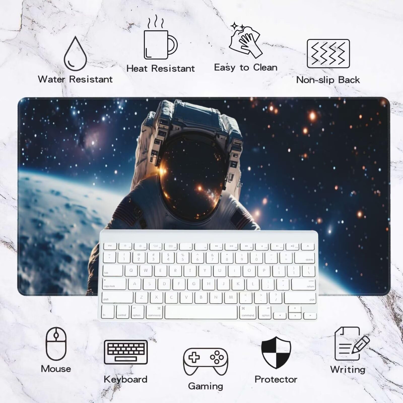 Podkładka pod mysz astronauta XXL 150 x 80 x 0,3 cm, duża podkładka pod mysz z przeszytymi krawędziami, wodoodporna podkładka pod mysz, podkładka pod mysz, podkładka pod mysz, akcesoria komputerowe