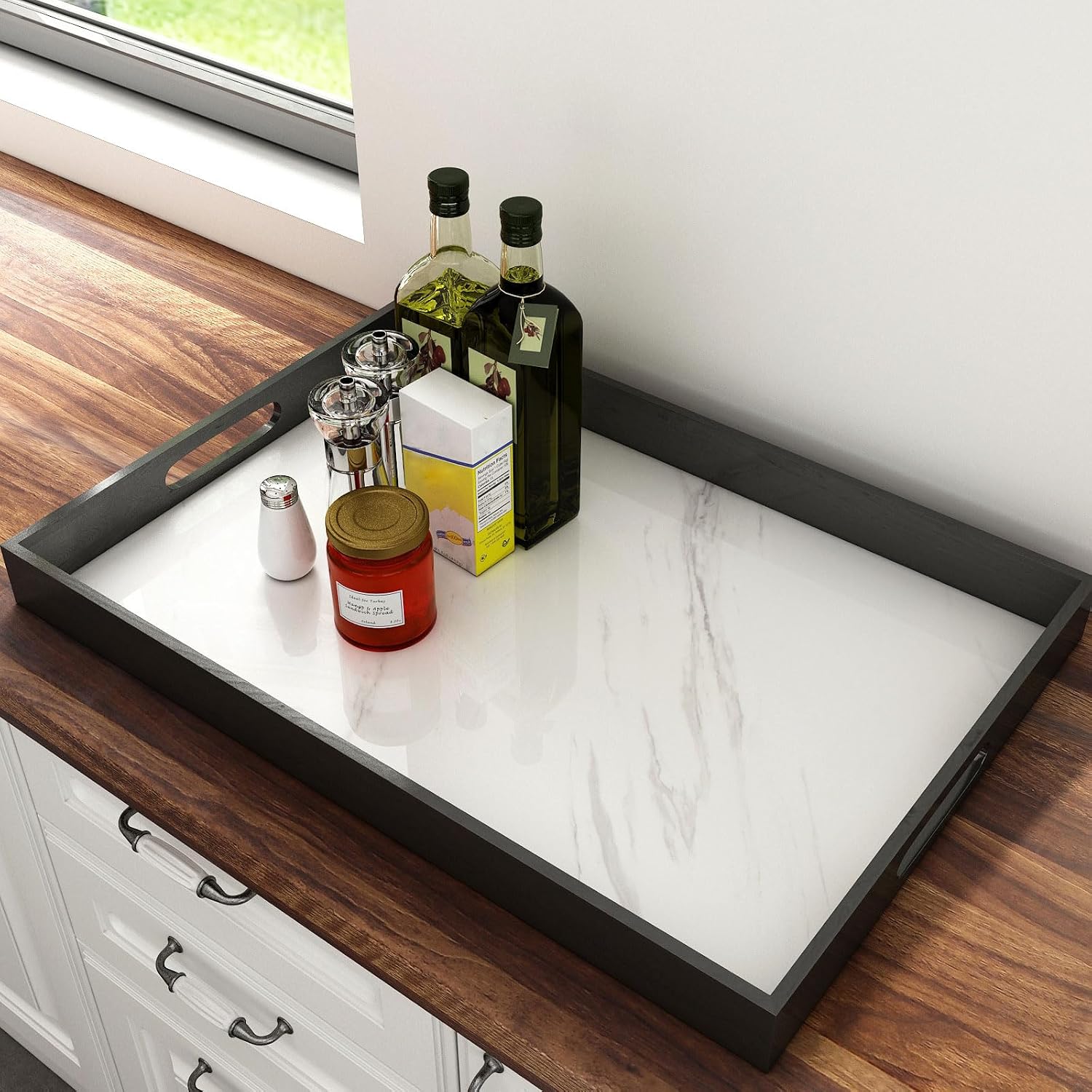 Yenhome White Marble Contact Paper - Peel and Stick Countertops - Waterproof - 17.7"X118" Self Adhesive Marble Wallpaper for Cabinet, Table, Desk - Glossy