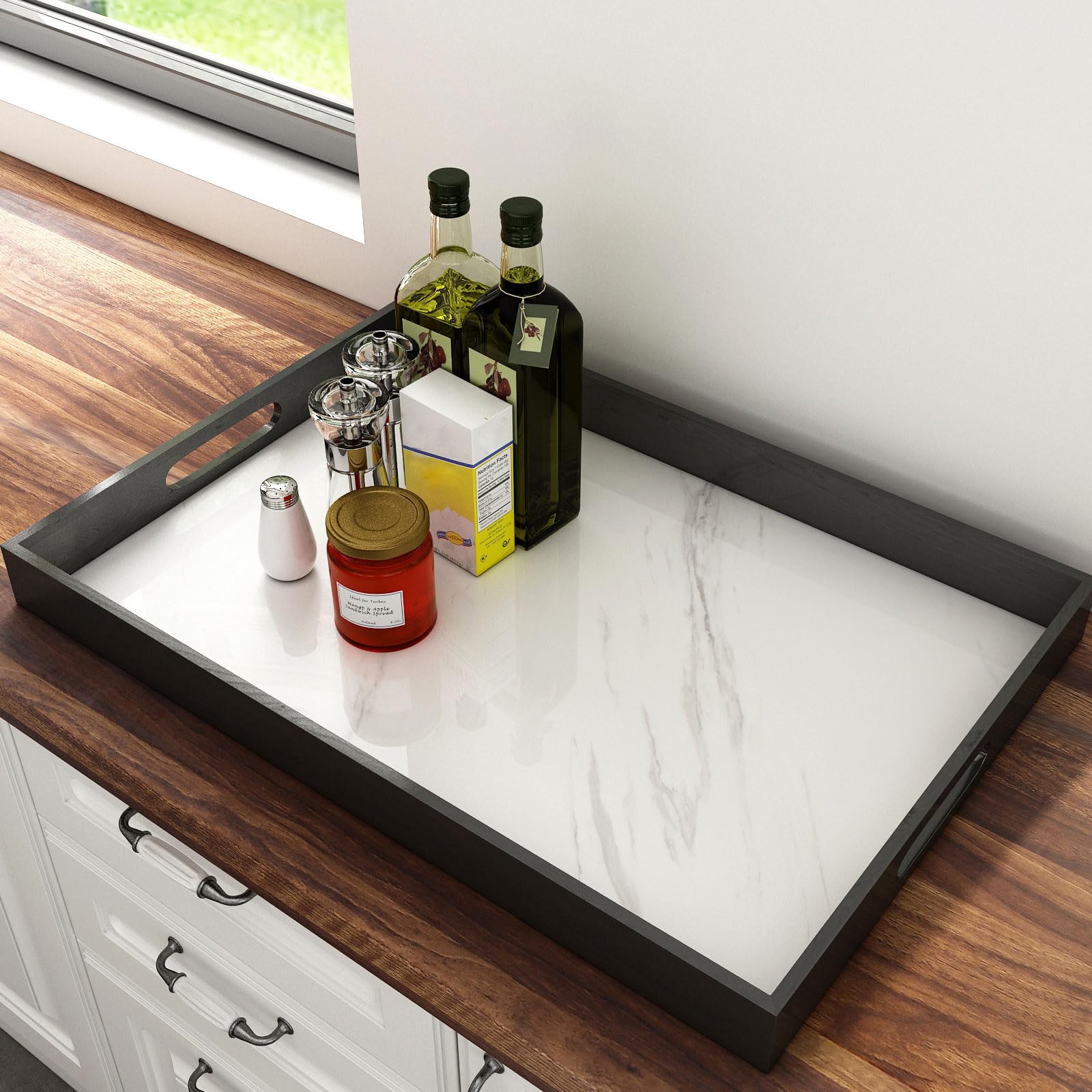 YENHOME Vinilos para Encimeras de Cocina Marmol Blanco 81x300cm Rollo de Plástico Adhesivo Papel Pintado Marmol Blanco Grande Autoadhesivo Escritorio Vinilo Adhesivo Muebles Puertas Armario Armario