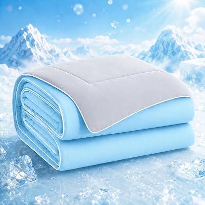 Cooling Blanket Queen Size – Double-Sided Cooling Comforter for Hot Sleepers & Night Sweats, Lightweight Summer Blanket,Soft,Breathable,Hypoallergenic,Oeko-TEX Certified, 90"x90", Blue & Grey