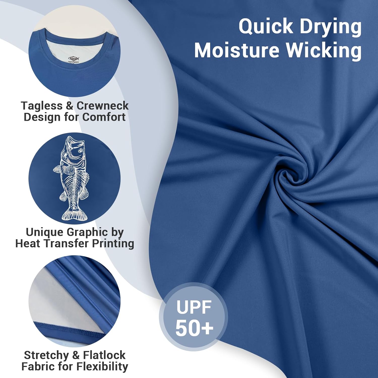 Palmyth Men's Fishing Shirt Short Sleeve T-Shirt Sun Protection UV UPF 50+ Tee - Image 5